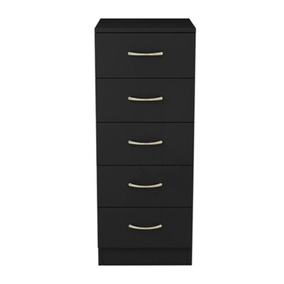 SunDaze Chest of Drawers Bedroom Furniture Bedside Cabinet with Handle 5 Tall Narrow Drawer Black 34.5x36x90cm