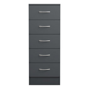 SunDaze Chest of Drawers Bedroom Furniture Bedside Cabinet with Handle 5 Tall Narrow Drawer Grey 34.5x36x90cm