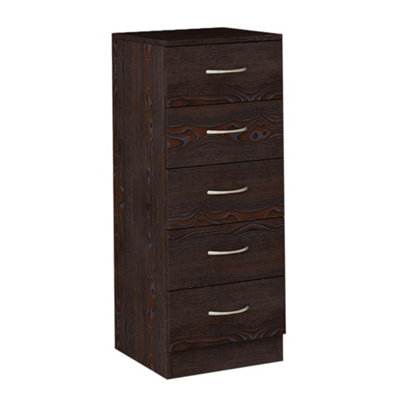 SunDaze Chest of Drawers Bedroom Furniture Bedside Cabinet with Handle 5 Tall Narrow Drawer Walnut 34.5x36x90cm