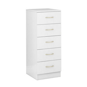 SunDaze Chest of Drawers Bedroom Furniture Bedside Cabinet with Handle 5 Tall Narrow Drawer White 34.5x36x90cm