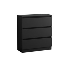 SunDaze Chest of Drawers Storage Bedroom Furniture Cabinet 3 Drawer Black 70x40x77cm