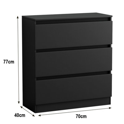 SunDaze Chest of Drawers Storage Bedroom Furniture Cabinet 3 Drawer Black 70x40x77cm