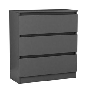 SunDaze Chest of Drawers Storage Bedroom Furniture Cabinet 3 Drawer Dark Grey 70x40x77cm