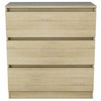 SunDaze Chest of Drawers Storage Bedroom Furniture Cabinet 3 Drawer Oak 70x40x77cm