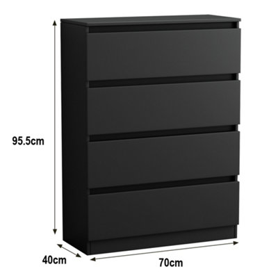 SunDaze Chest of Drawers Storage Bedroom Furniture Cabinet 4 Drawer Black 70x40x95.5cm