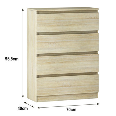 SunDaze Chest of Drawers Storage Bedroom Furniture Cabinet 4 Drawer Oak 70x40x95.5cm