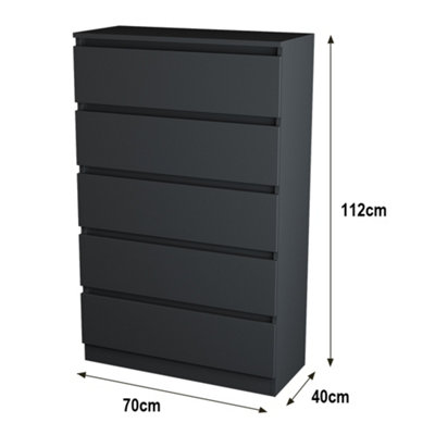 SunDaze Chest of Drawers Storage Bedroom Furniture Cabinet 5 Drawer Black 70x40x112cm
