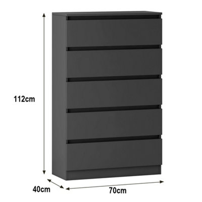 SunDaze Chest of Drawers Storage Bedroom Furniture Cabinet 5 Drawer Dark Grey 70x40x112cm