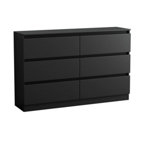 SunDaze Chest of Drawers Storage Bedroom Furniture Cabinet 6 Drawer Black 120x30x77cm
