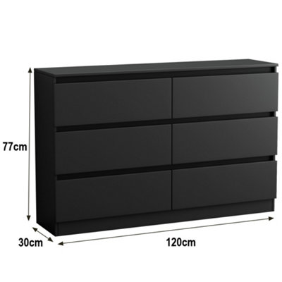 SunDaze Chest of Drawers Storage Bedroom Furniture Cabinet 6 Drawer Black 120x30x77cm