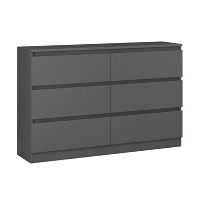 SunDaze Chest of Drawers Storage Bedroom Furniture Cabinet 6 Drawer Dark Grey 120x30x77cm