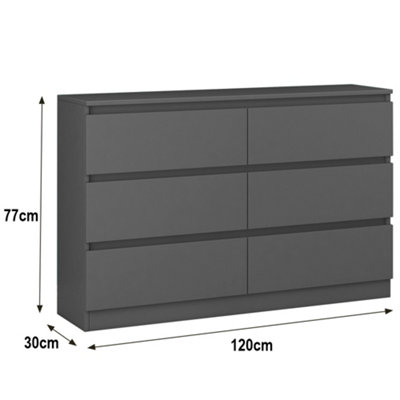 SunDaze Chest of Drawers Storage Bedroom Furniture Cabinet 6 Drawer Dark Grey 120x30x77cm