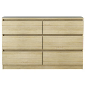 SunDaze Chest of Drawers Storage Bedroom Furniture Cabinet 6 Drawer Oak 120x30x77cm