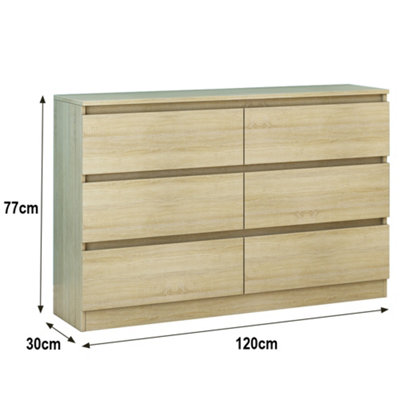 SunDaze Chest of Drawers Storage Bedroom Furniture Cabinet 6 Drawer Oak 120x30x77cm