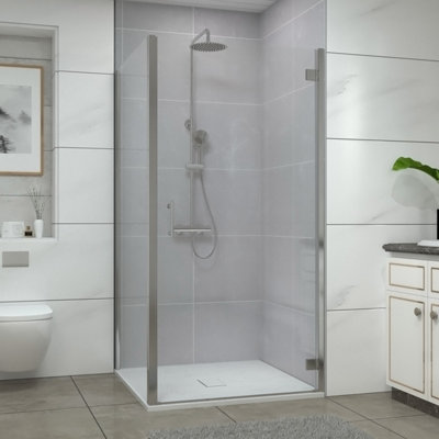 SunDaze Chrome Shower Enclosure Cubicle 900mm Hinged Door with 900mm Side Panel and White SMC Shower Tray