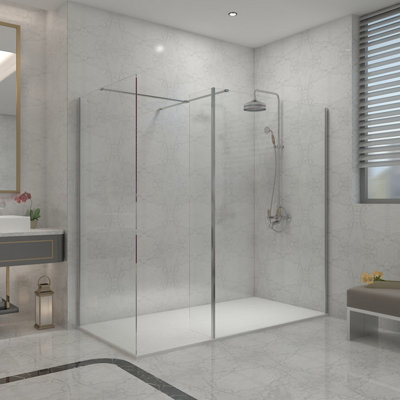 SunDaze Chrome Walk In Wet Room Shower Enclosure 1200mm & 900mm & 215mm ...