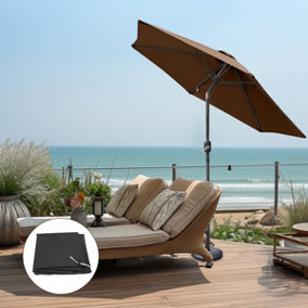 SunDaze Coffee 2.5M Round Garden Parasol Outdoor Patio Umbrella, Base Weights & Weather Protective Cover