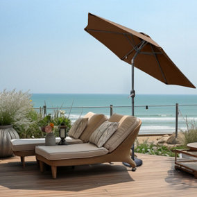 SunDaze Coffee 2.5M Round Patio Crank Tilt Umbrella Outdoor Garden Parasol with Base