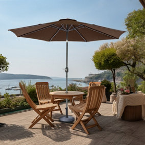 SunDaze Coffee 2.7M Round Patio Crank Tilt Umbrella Outdoor Garden Parasol with Base