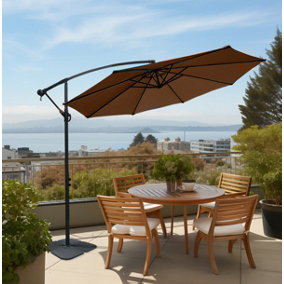SunDaze Coffee 3M Banana Parasol Sun Shade Patio Garden Hanging Umbrella Cantilever with Base Weights