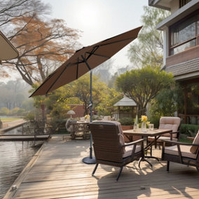 SunDaze Coffee 3M Round Patio Crank Tilt Umbrella Outdoor Garden Parasol with Base