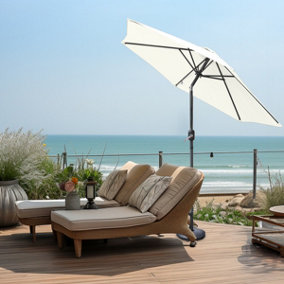SunDaze Cream 2.5M Round Patio Crank Tilt Umbrella Outdoor Garden Parasol with Base