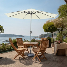 SunDaze Cream 2.7M Round Patio Crank Tilt Umbrella Outdoor Garden Parasol with Base