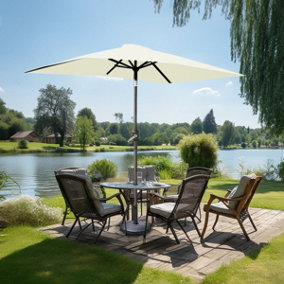 SunDaze Cream 2x3M Rectangle Patio Crank Tilt Umbrella Outdoor Garden Parasol with Base