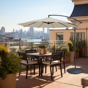 SunDaze Cream 3M Banana Cantilever Umbrella Garden Parasol Sun Shade Patio Hanging with Base Weights