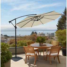 SunDaze Cream 3M Banana Parasol Sun Shade Patio Garden Hanging Umbrella Cantilever with Base Weights