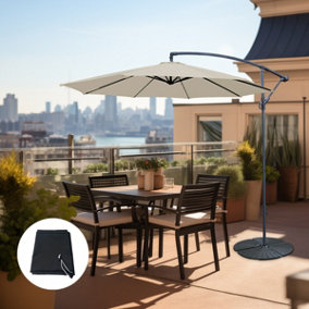SunDaze Cream 3M Garden Patio Cantilever Banana Hanging Umbrella, Parasol Base & Weather Protective Cover
