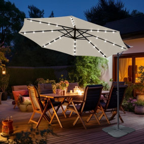 SunDaze Cream 3M LED Banana Parasol Patio Sun Shade Outdoor Garden Hanging Umbrella Cantilever with Base