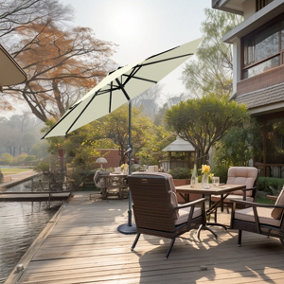 SunDaze Cream 3M Round Patio Crank Tilt Umbrella Outdoor Garden Parasol with Base