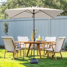 SunDaze Cream Rectangle 2x3M Garden Parasol Outdoor Patio Tilt Umbrella Crank Handle with Base