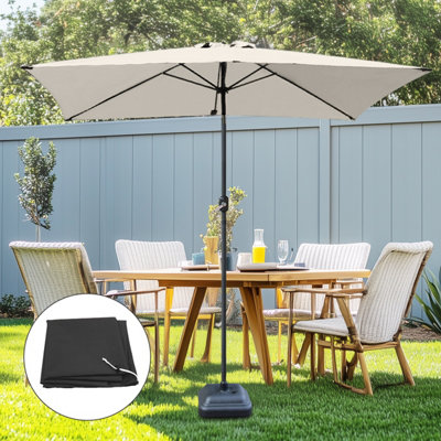 cream tilt rectangular patio umbrella Kingdom 6.5' x 10' Patio Large Outdoor Market Umbrella w/ UV Protection, Push Button and Crank Lift, Rectangle Table Umbrella for Garden, Deck, Pool, Patio, Creamy One Structure  The Power of Three Introducing the Three Outdoor Boho Beach Market Umbrella
