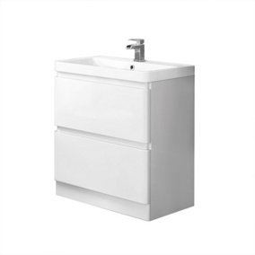 SunDaze Floor Standing 2 Drawer 800mm Gloss White Vanity Unit Basin Storage Bathroom Furniture