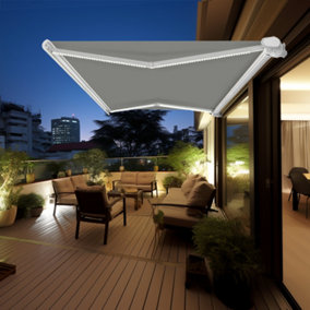 SunDaze Full Cassette Electric Awning Remote Controlled Retractable Garden Sun Shade Shelter With LED Light 4.5x3M Grey