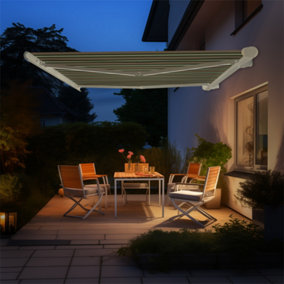 SunDaze Full Cassette Electric Awning Remote Controlled Retractable Sun Shade Shelter With LED Light 4.5x3M Multi-Stripe