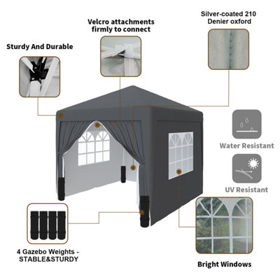 SunDaze Garden Pop Up Gazebo Party Tent Camping Marquee Canopy with 4 Sidewalls Carrying Bag Anthracite 2x2M