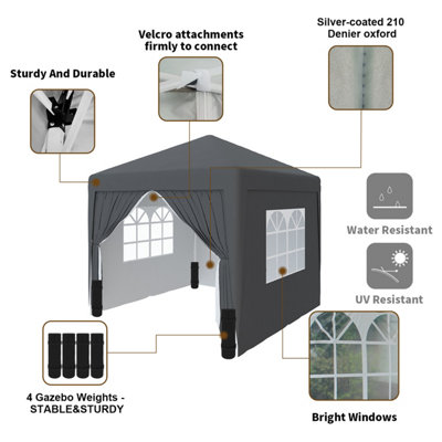 SunDaze Garden Pop Up Gazebo Party Tent Camping Marquee Canopy with 4 Sidewalls Carrying Bag Anthracite 3x3M - 4