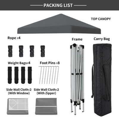 SunDaze Garden Pop Up Gazebo Party Tent Camping Marquee Canopy with 4 Sidewalls Carrying Bag Anthracite 3x3M - 6