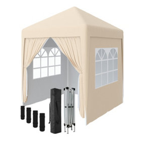 SunDaze Garden Pop Up Gazebo Party Tent Camping Marquee Canopy with 4 Sidewalls Carrying Bag Beige 2x2M