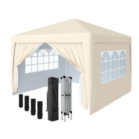 SunDaze Garden Pop Up Gazebo Party Tent Camping Marquee Canopy with 4 Sidewalls Carrying Bag Beige 3x3M