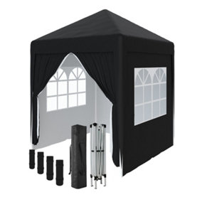 SunDaze Garden Pop Up Gazebo Party Tent Camping Marquee Canopy with 4 Sidewalls Carrying Bag Black 2x2M