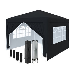 SunDaze Garden Pop Up Gazebo Party Tent Camping Marquee Canopy with 4 Sidewalls Carrying Bag Black 3x3M