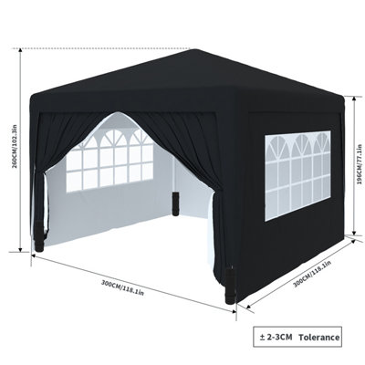 SunDaze Garden Pop Up Gazebo Party Tent Camping Marquee Canopy with 4 Sidewalls Carrying Bag Black 3x3M