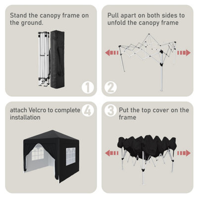 SunDaze Garden Pop Up Gazebo Party Tent Camping Marquee Canopy with 4 Sidewalls Carrying Bag Black 3x3M - 5