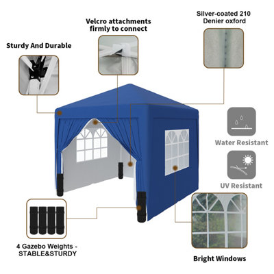 SunDaze Garden Pop Up Gazebo Party Tent Camping Marquee Canopy with 4 Sidewalls Carrying Bag Blue 2.5x2.5M