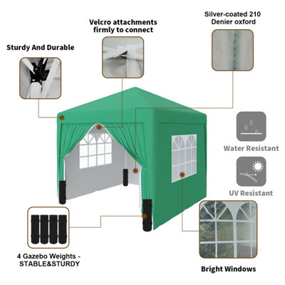 SunDaze Garden Pop Up Gazebo Party Tent Camping Marquee Canopy with 4 Sidewalls Carrying Bag Green 2x2M
