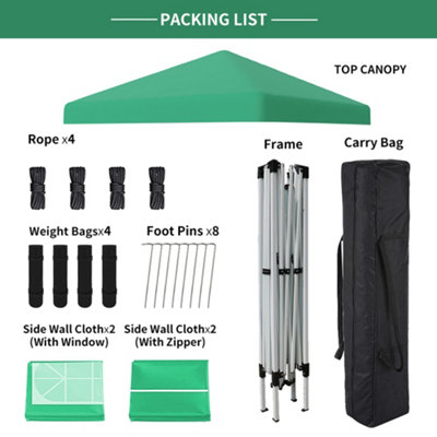 SunDaze Garden Pop Up Gazebo Party Tent Camping Marquee Canopy with 4 Sidewalls Carrying Bag Green 3x3M - 6